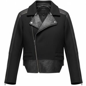 SURFACE TO AIR Black Leather Trim + Wool Jacket Size 38 *see notes